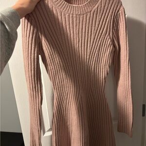 H&M Ribbed Long Sleeve Dress in Soft Pink